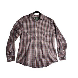 Woolrich Long Sleeve Red Blue Plaid Shirt Mens Medium